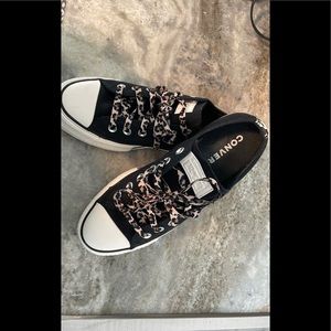 Black platform converse with leopard laces womens 8